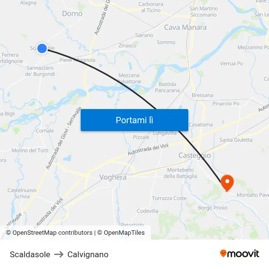 Scaldasole to Calvignano map