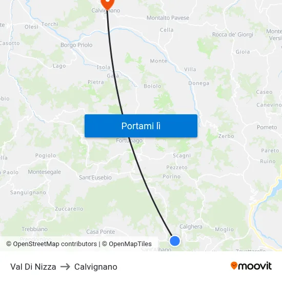 Val Di Nizza to Calvignano map