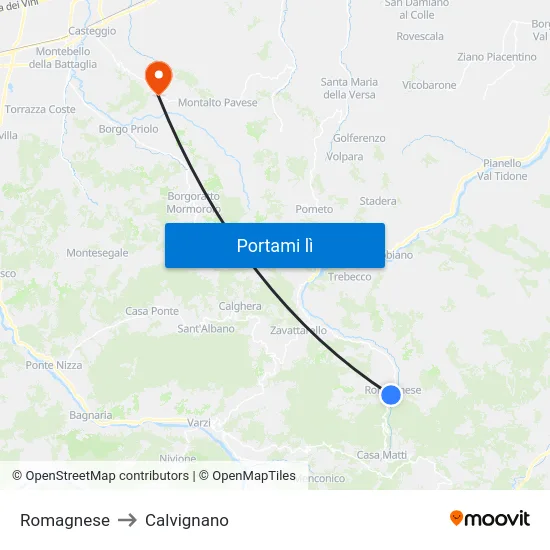 Romagnese to Calvignano map