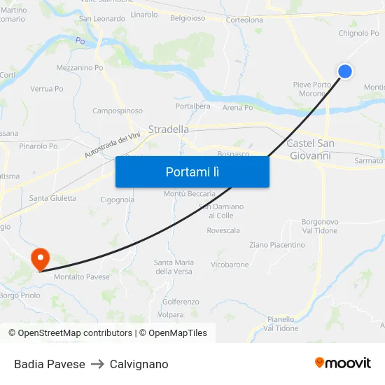 Badia Pavese to Calvignano map