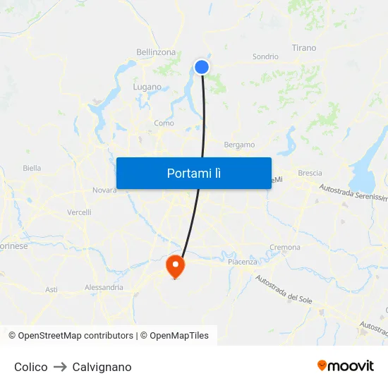 Colico to Calvignano map