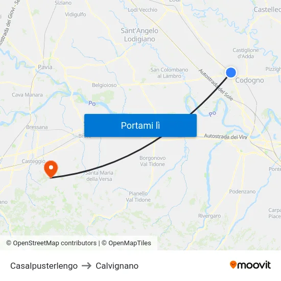 Casalpusterlengo to Calvignano map