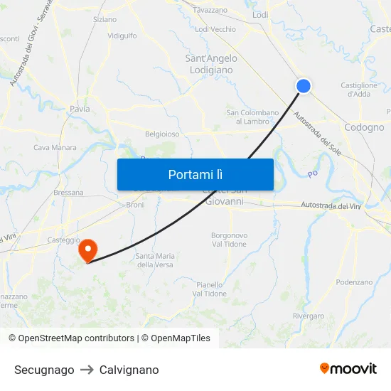 Secugnago to Calvignano map
