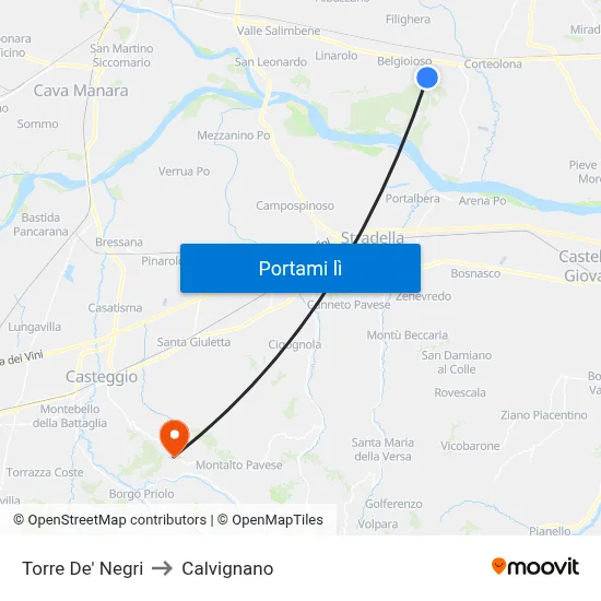 Torre De' Negri to Calvignano map