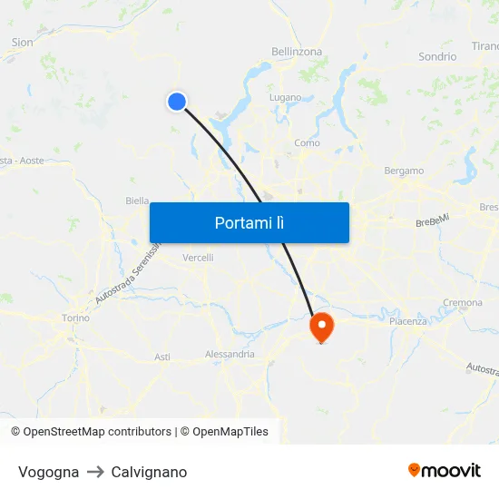 Vogogna to Calvignano map