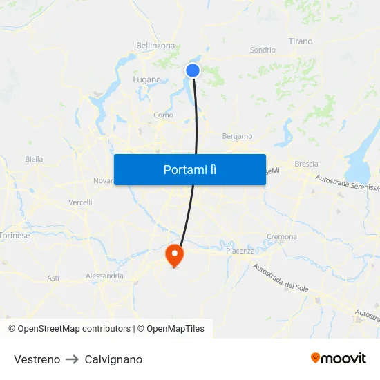 Vestreno to Calvignano map
