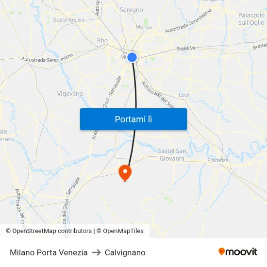 Milano Porta Venezia to Calvignano map