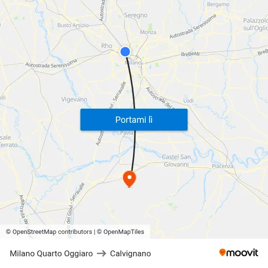 Milano Quarto Oggiaro to Calvignano map
