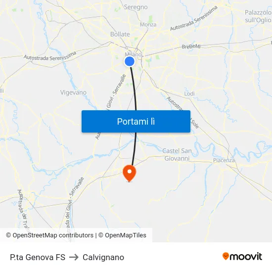 P.ta Genova FS to Calvignano map