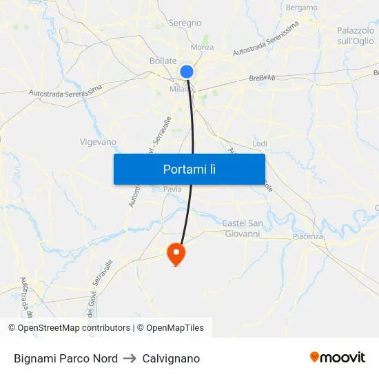 Bignami Parco Nord to Calvignano map