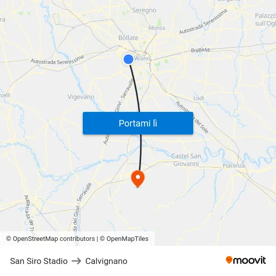 San Siro Stadio to Calvignano map