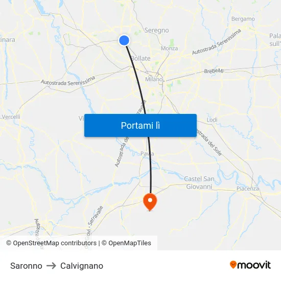 Saronno to Calvignano map