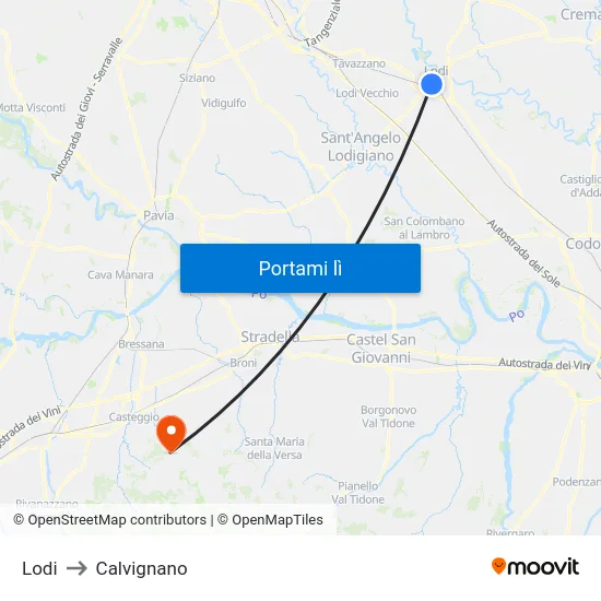 Lodi to Calvignano map