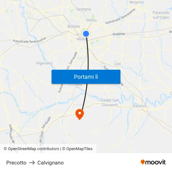 Precotto to Calvignano map