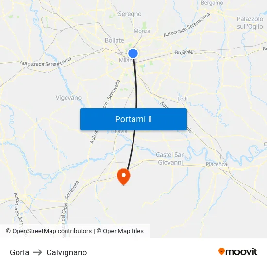 Gorla to Calvignano map