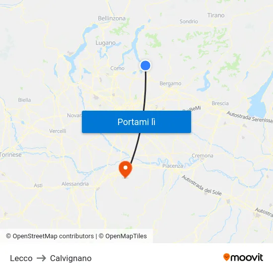Lecco to Calvignano map