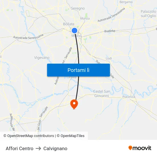 Affori Centro to Calvignano map
