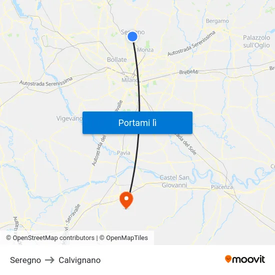 Seregno to Calvignano map