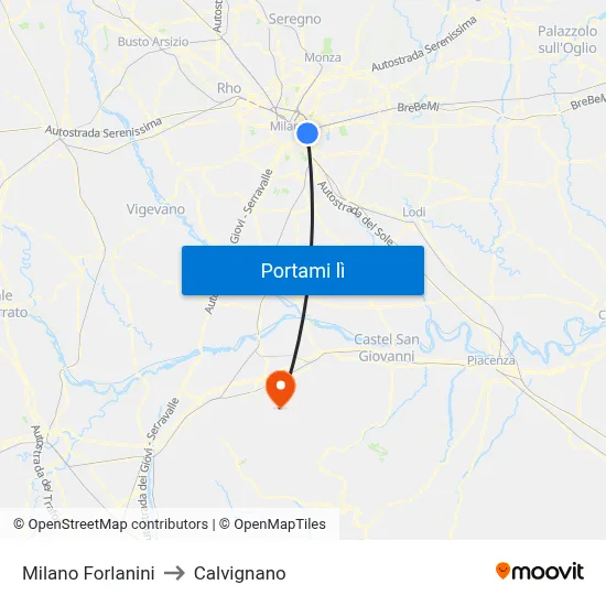 Milano Forlanini to Calvignano map