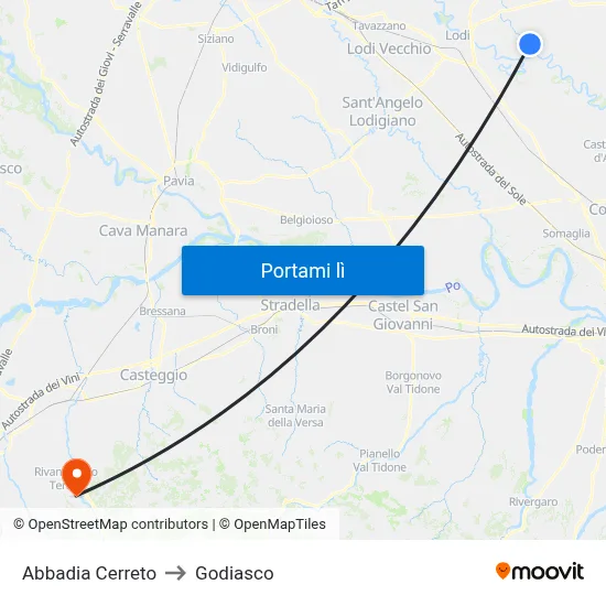 Abbadia Cerreto to Godiasco map