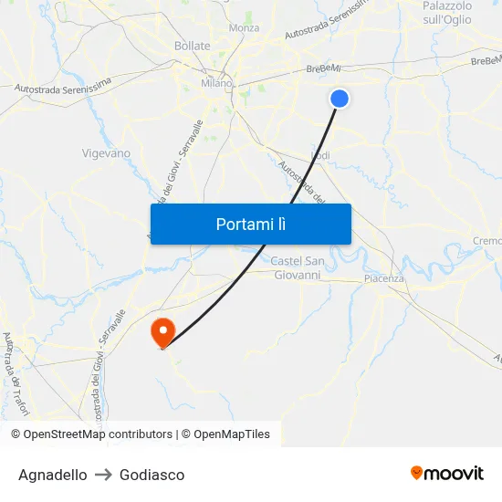 Agnadello to Godiasco map