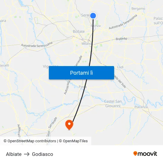 Albiate to Godiasco map