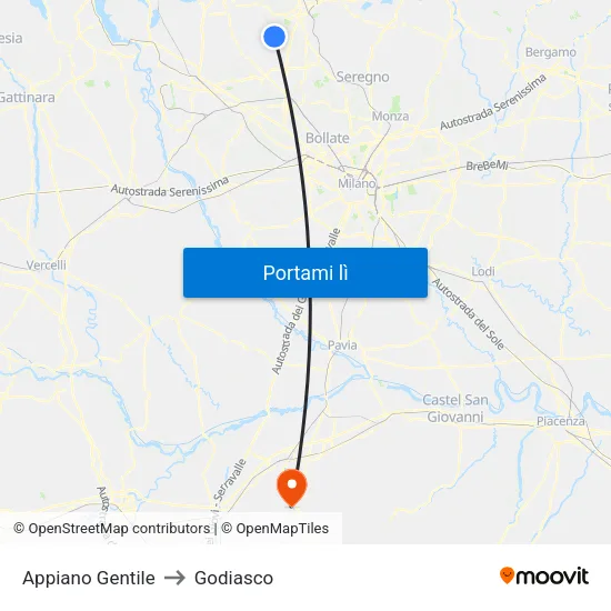 Appiano Gentile to Godiasco map