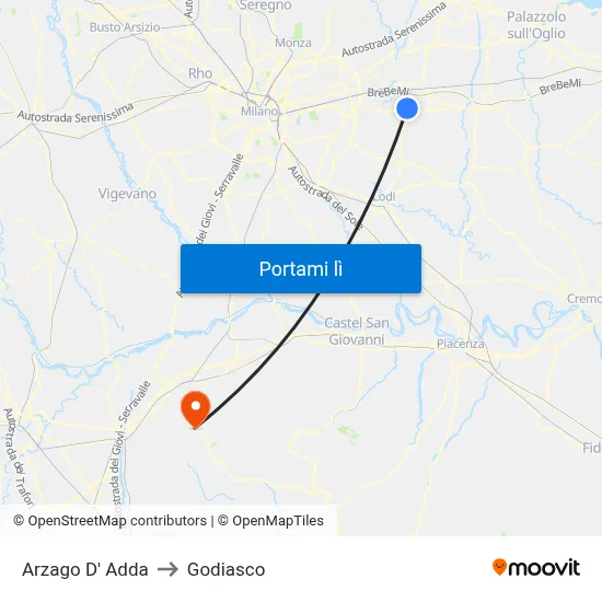 Arzago D' Adda to Godiasco map