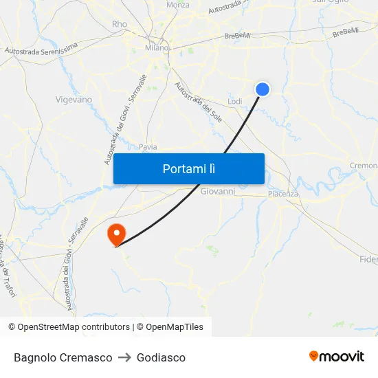 Bagnolo Cremasco to Godiasco map