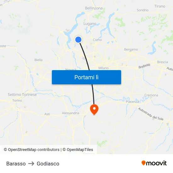 Barasso to Godiasco map