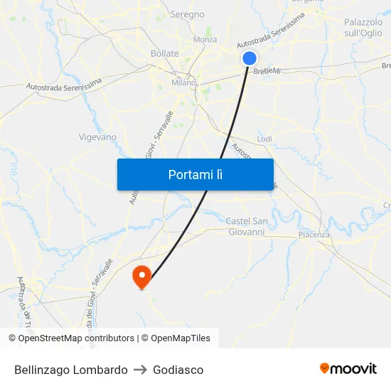 Bellinzago Lombardo to Godiasco map