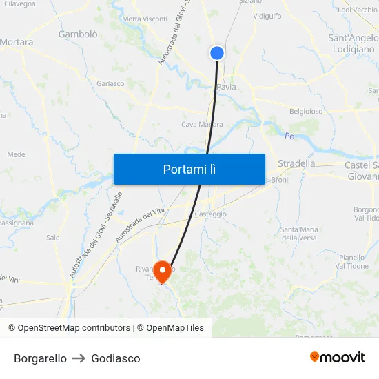 Borgarello to Godiasco map