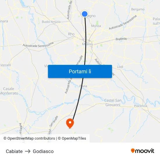 Cabiate to Godiasco map