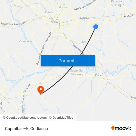Capralba to Godiasco map