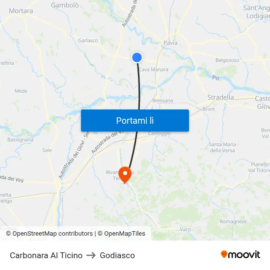 Carbonara Al Ticino to Godiasco map