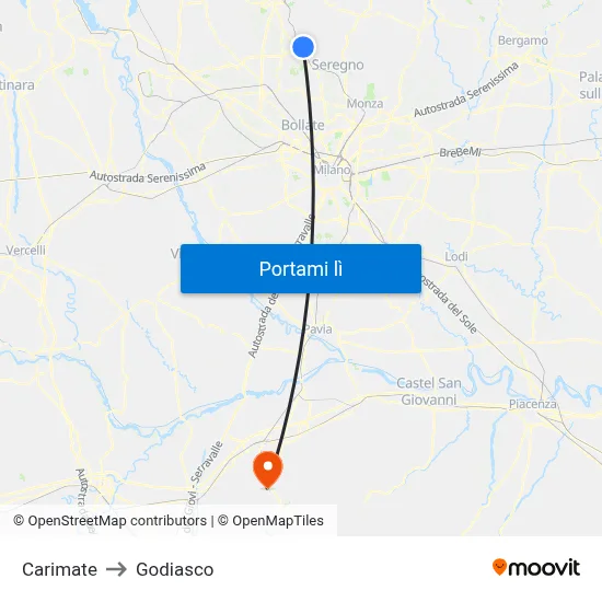 Carimate to Godiasco map