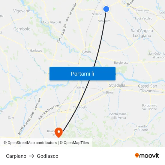 Carpiano to Godiasco map