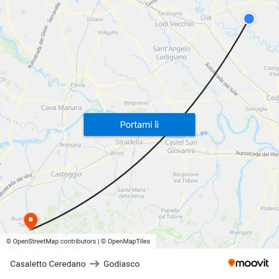 Casaletto Ceredano to Godiasco map