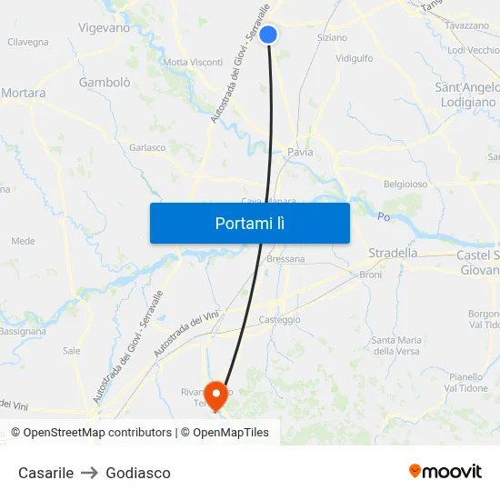Casarile to Godiasco map