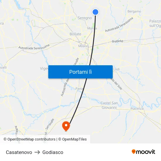 Casatenovo to Godiasco map