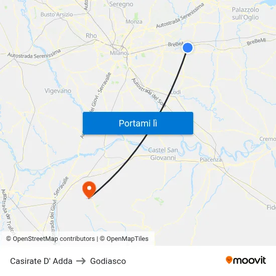 Casirate D' Adda to Godiasco map