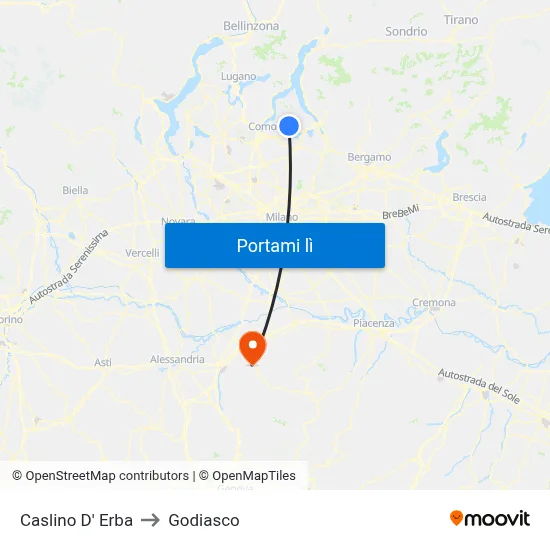 Caslino D' Erba to Godiasco map