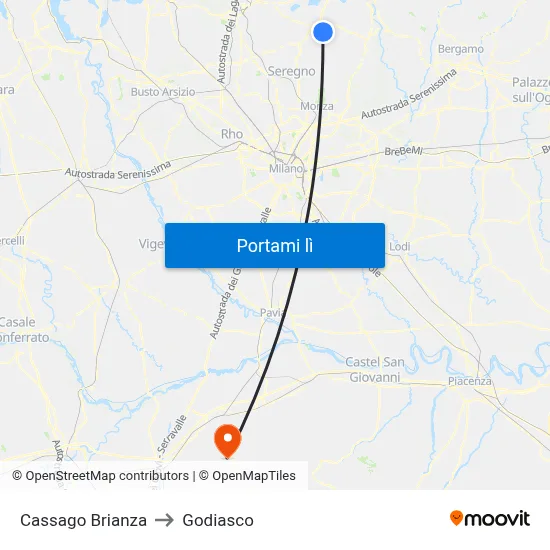 Cassago Brianza to Godiasco map