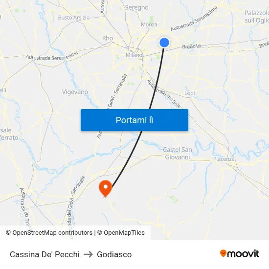 Cassina De' Pecchi to Godiasco map