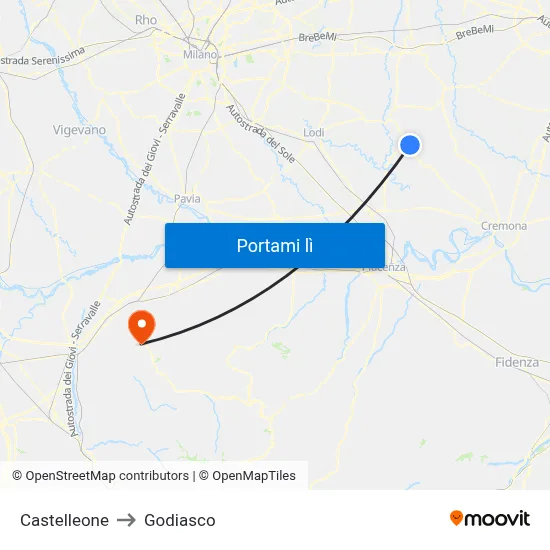 Castelleone to Godiasco map