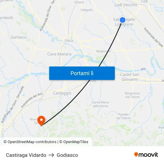 Castiraga Vidardo to Godiasco map