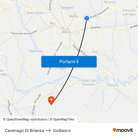 Cavenago Di Brianza to Godiasco map