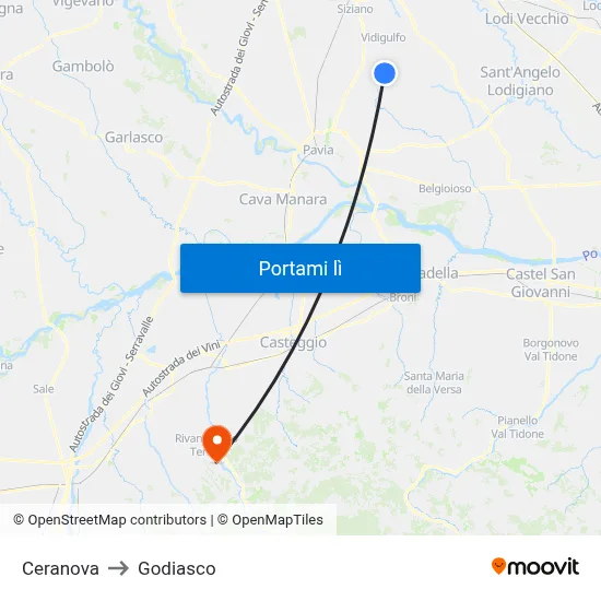 Ceranova to Godiasco map