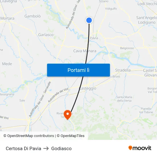 Certosa Di Pavia to Godiasco map