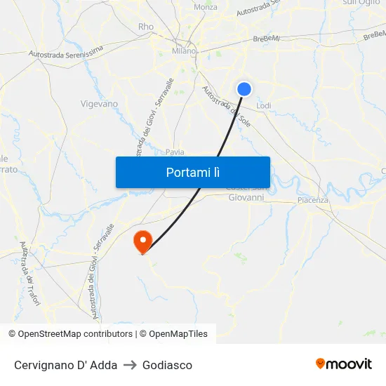 Cervignano D' Adda to Godiasco map